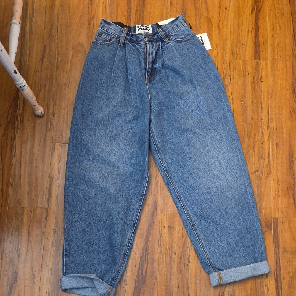 High-Rise Blue Boyfriend Jeans by Unbranded